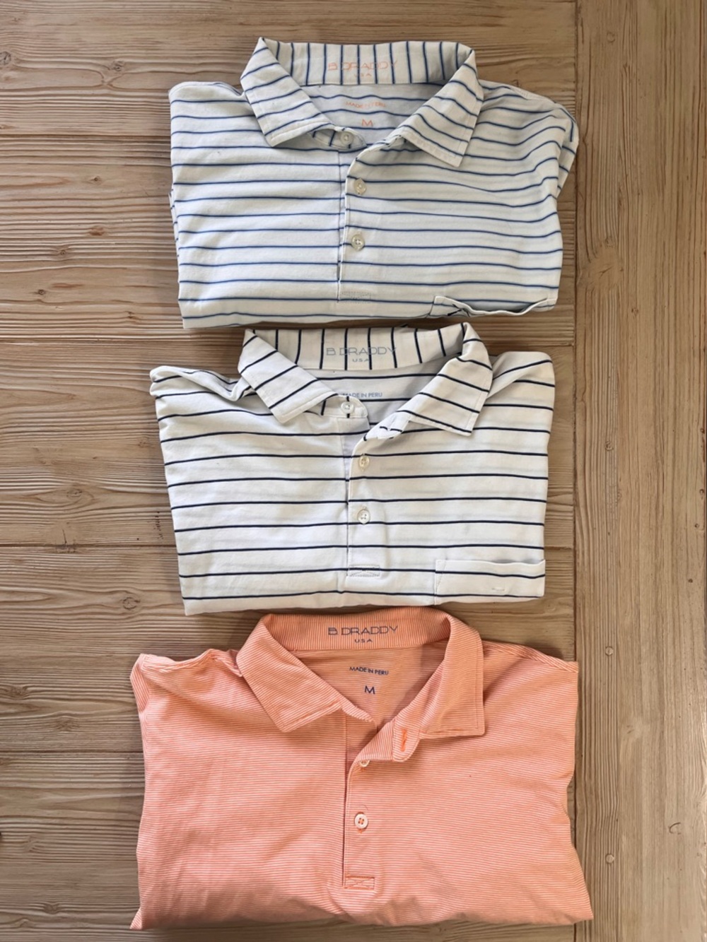 B. Draddy Polo Bundle (3) – Pima Cotton Golf Shirts, Striped, M, made in Peru